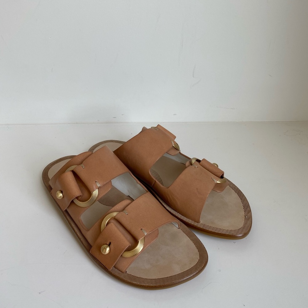 rag & and bone Avost Flat Leather Sandals Caramel